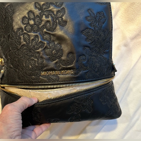 Michael Kors black soft leather embossed backpack. - Picture 4 of 4